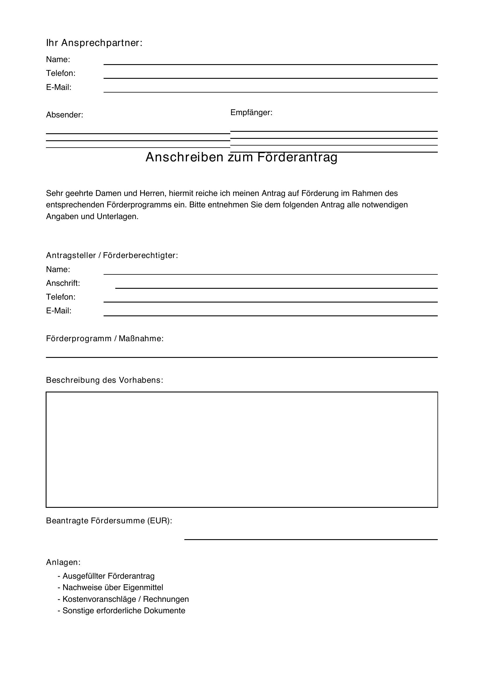 Anschreiben Förderantrag Muster