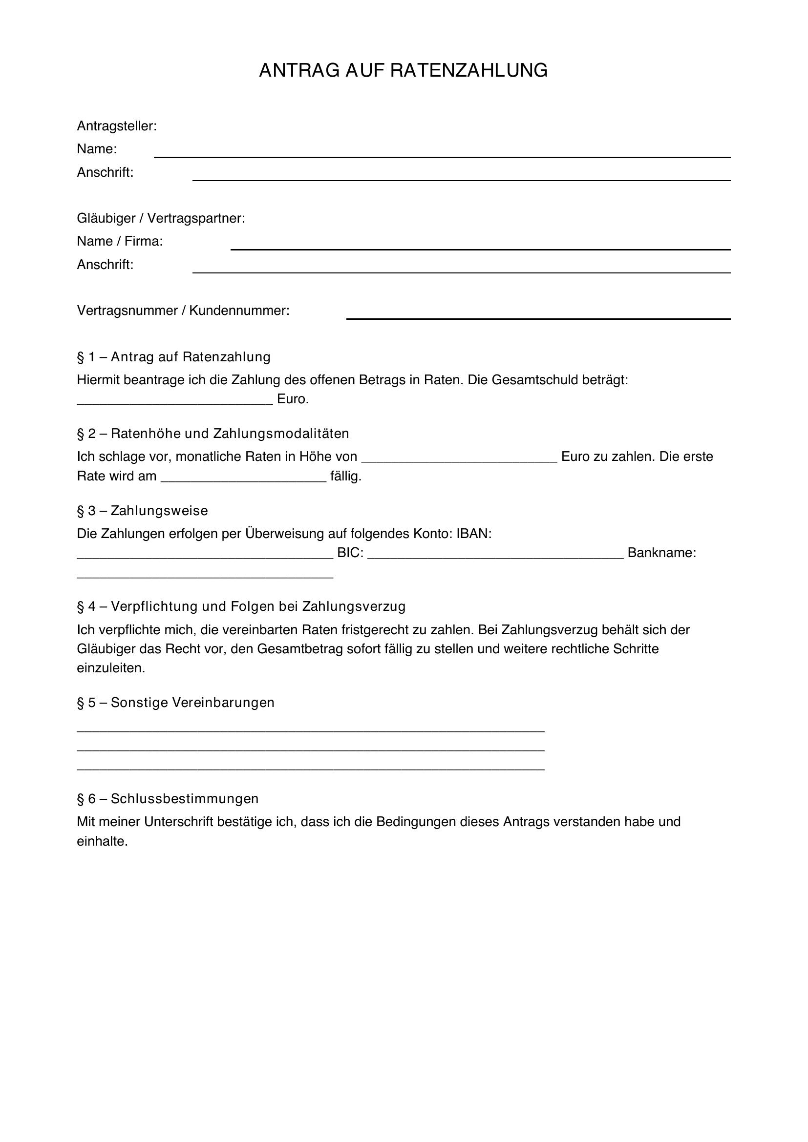 Antrag Auf Ratenzahlung Muster