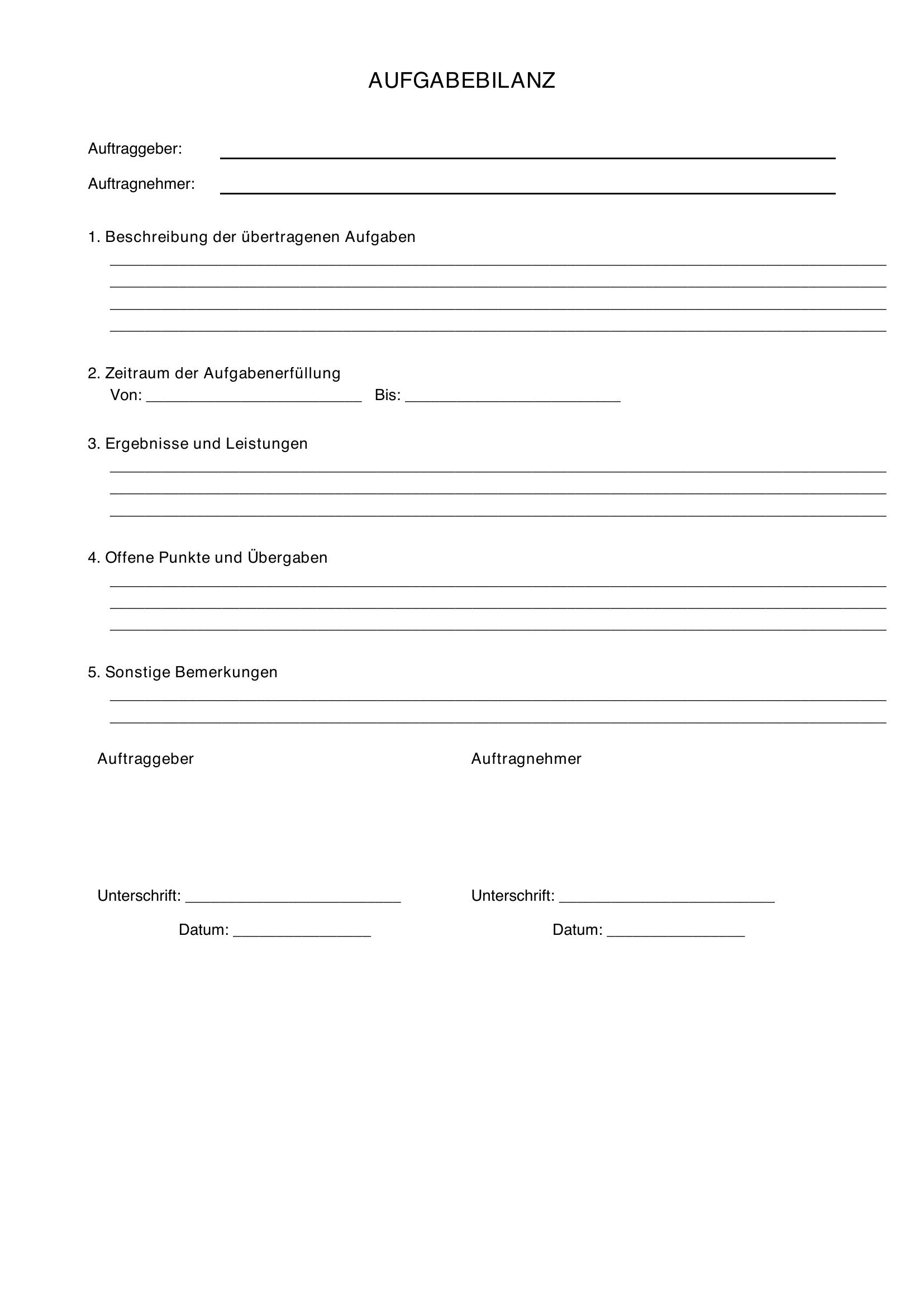 Aufgabebilanz Muster