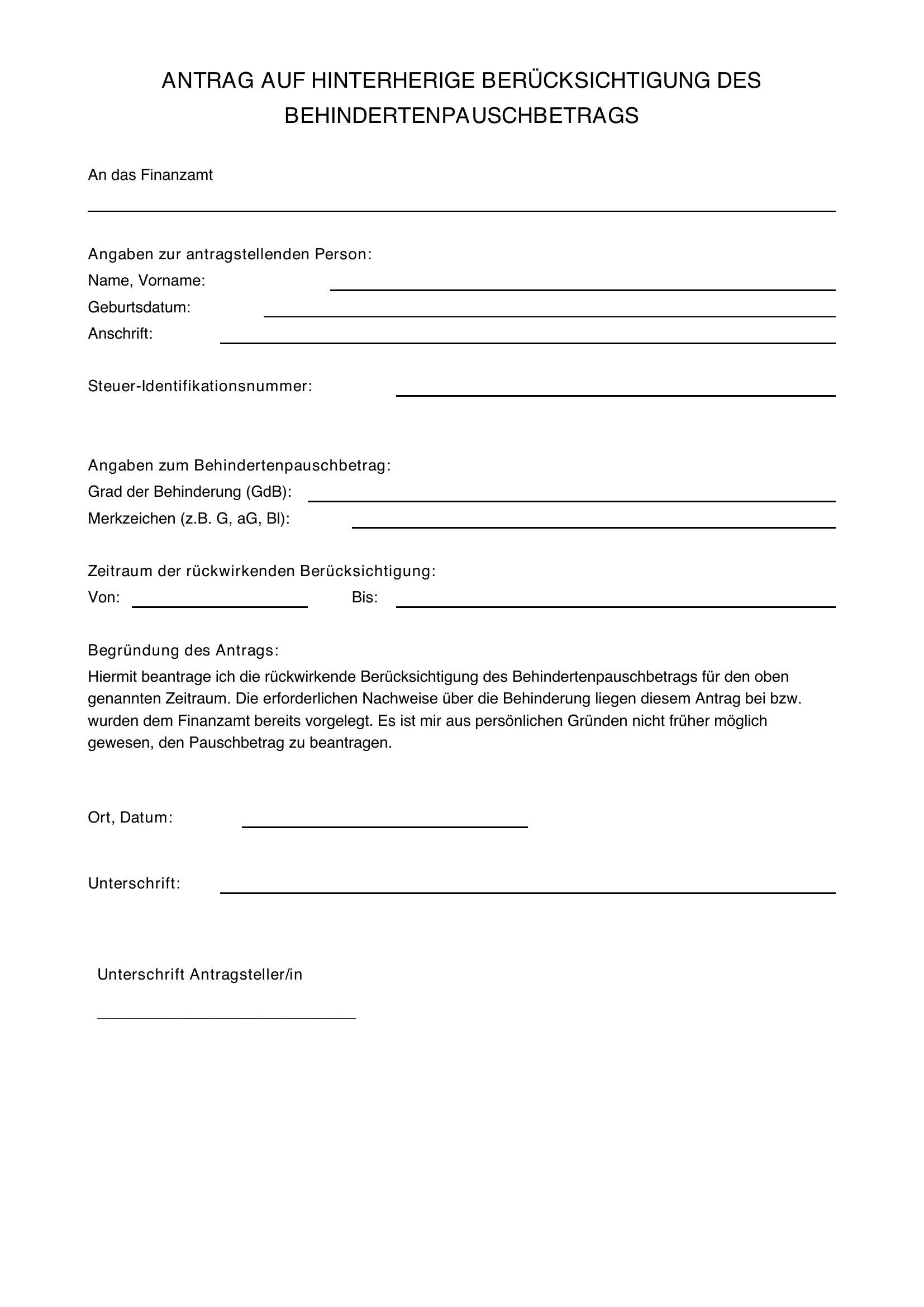 Behindertenpauschbetrag Rückwirkend Beantragen Musterbrief