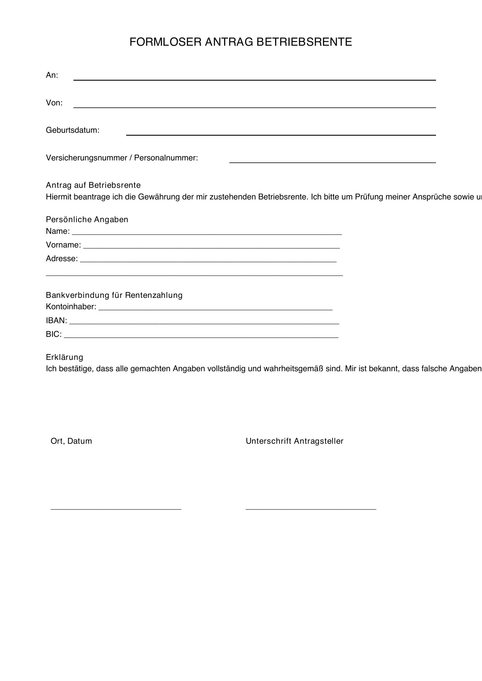 Formloser Antrag Betriebsrente