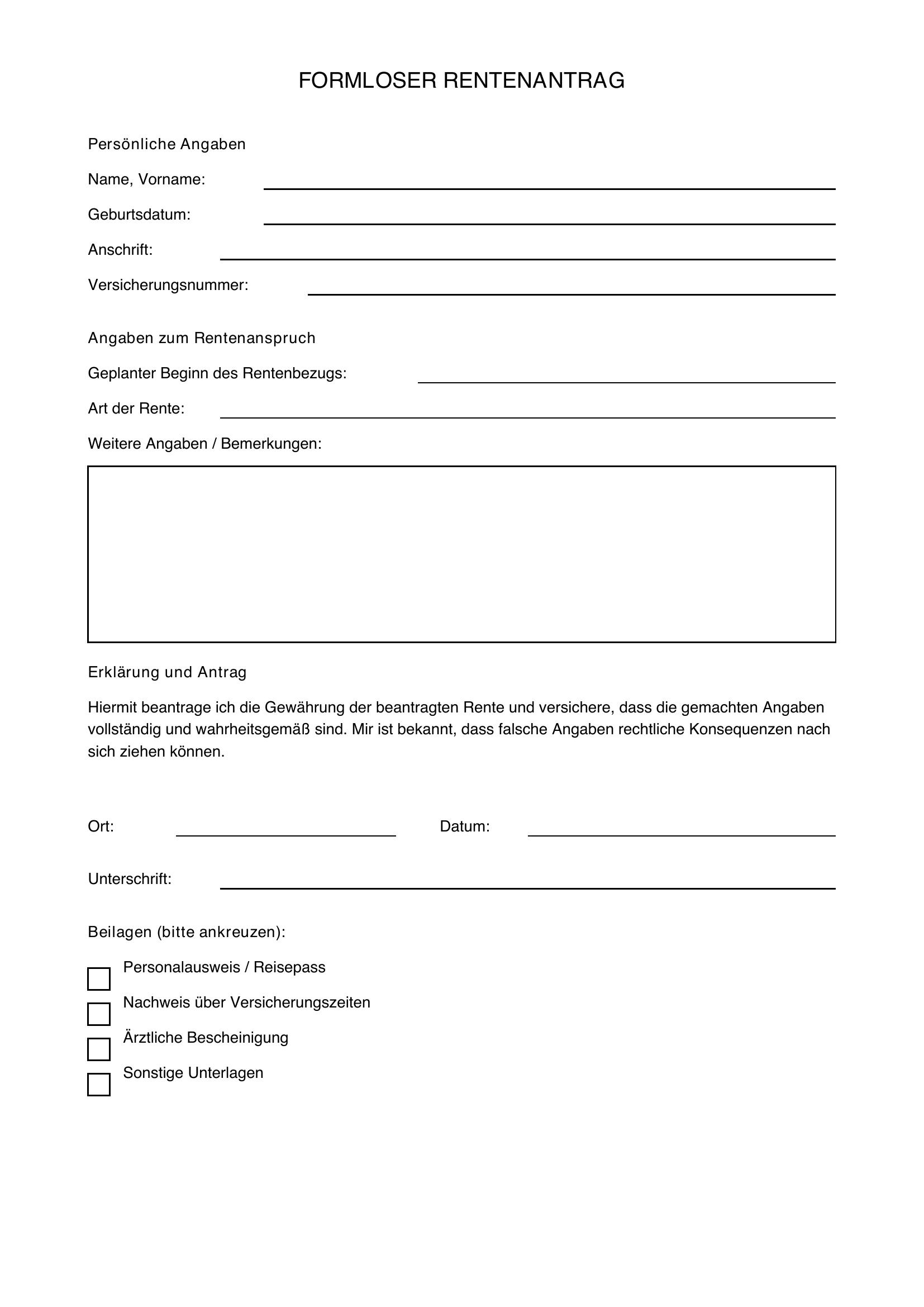 Formloser Rentenantrag Muster