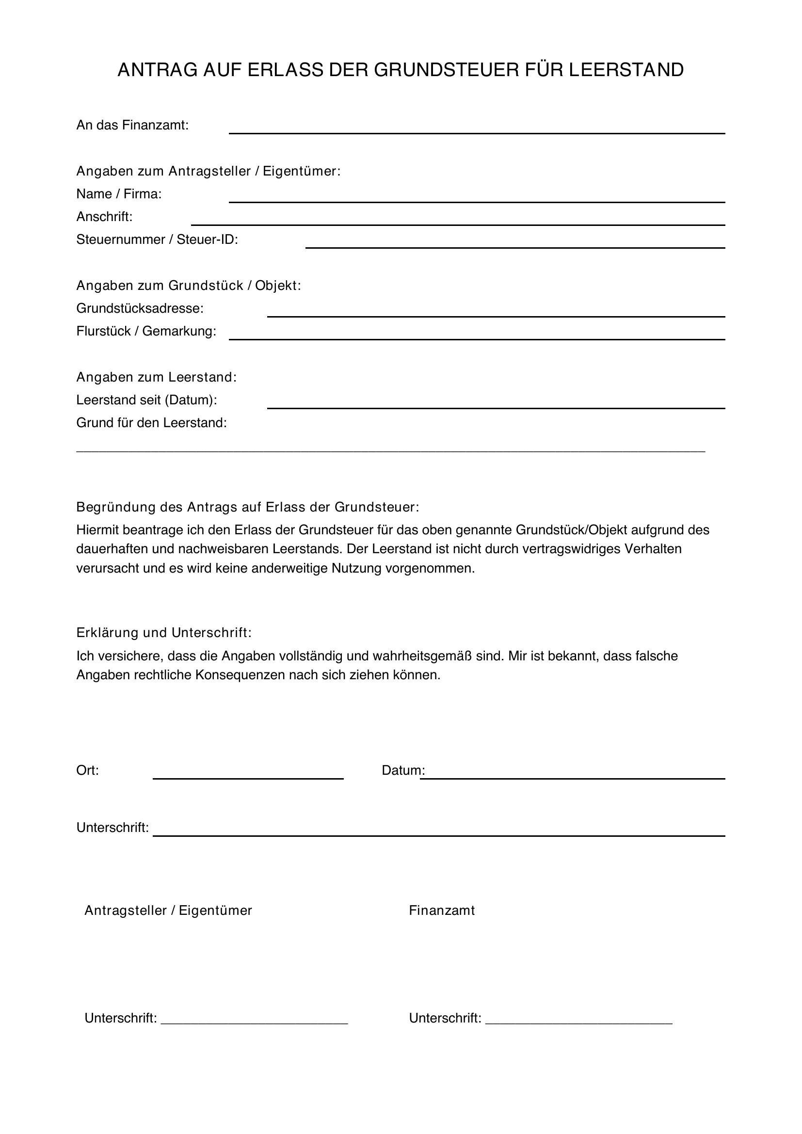 Grundsteuererlass Leerstand Musterbrief