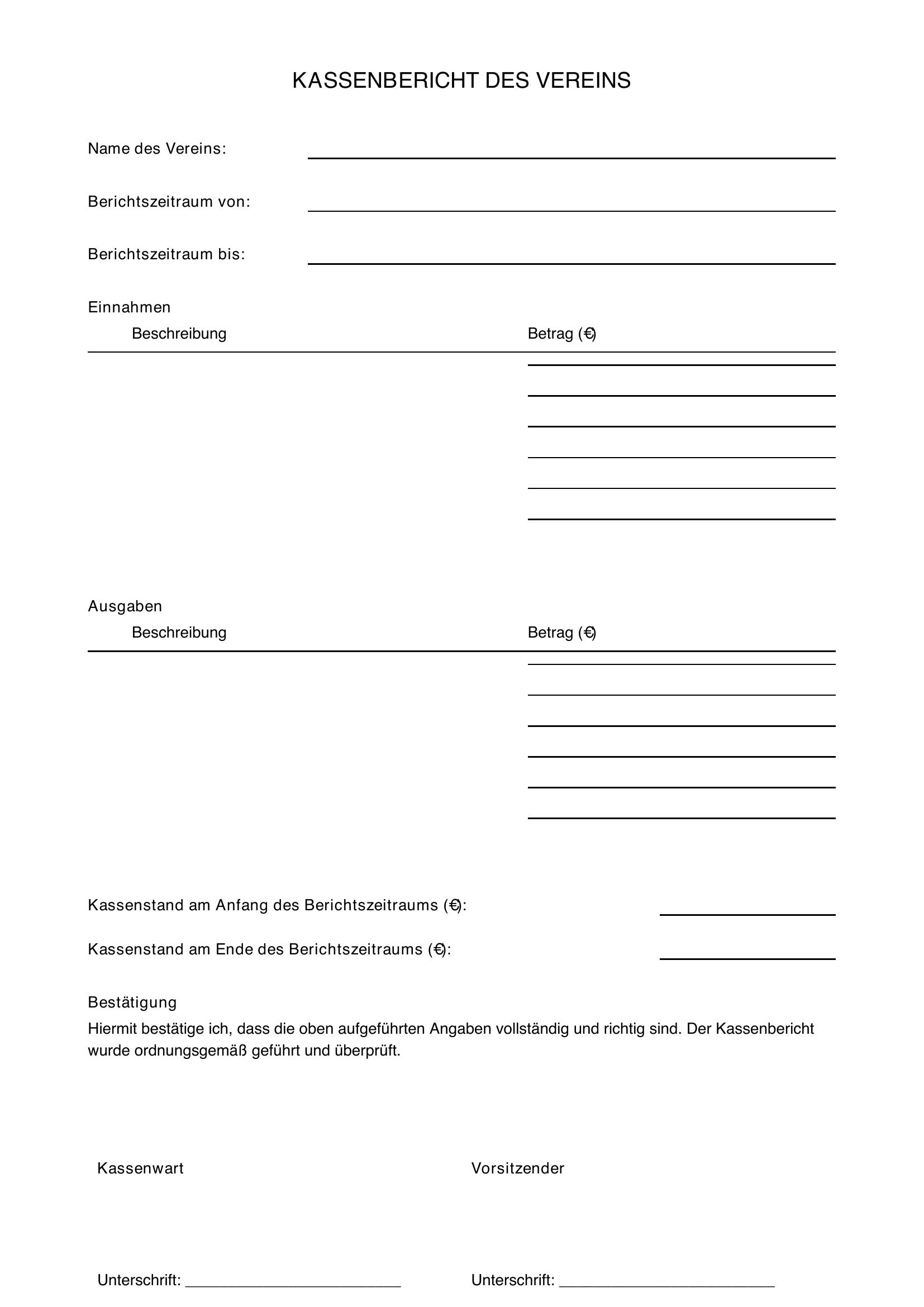 Kassenbericht Verein Vorlage