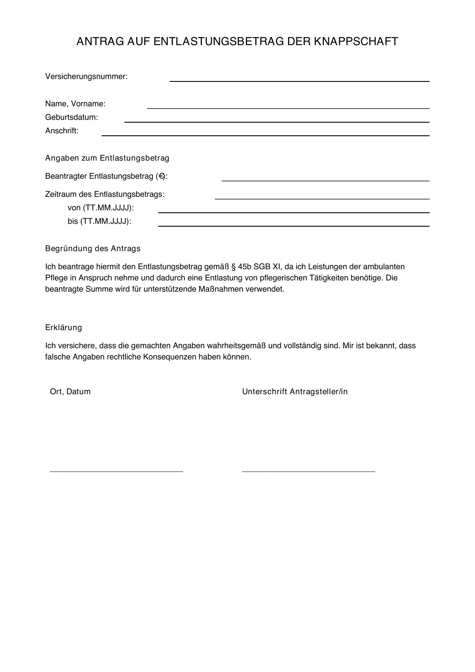 Knappschaft Entlastungsbetrag Antrag