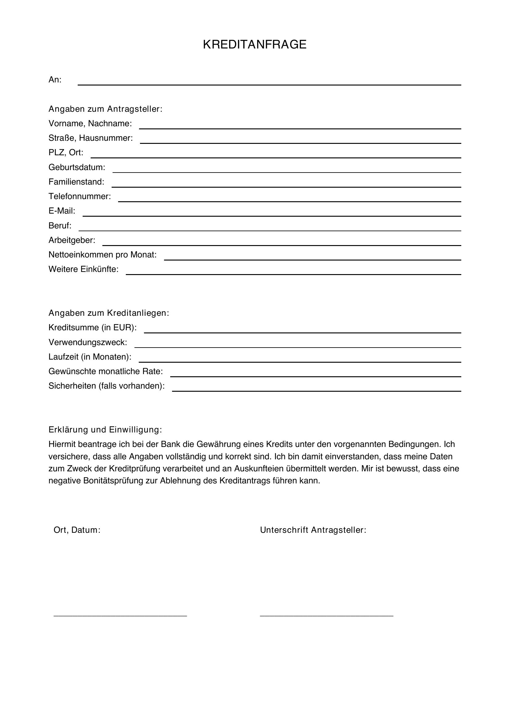 Kreditanfrage Schreiben Muster