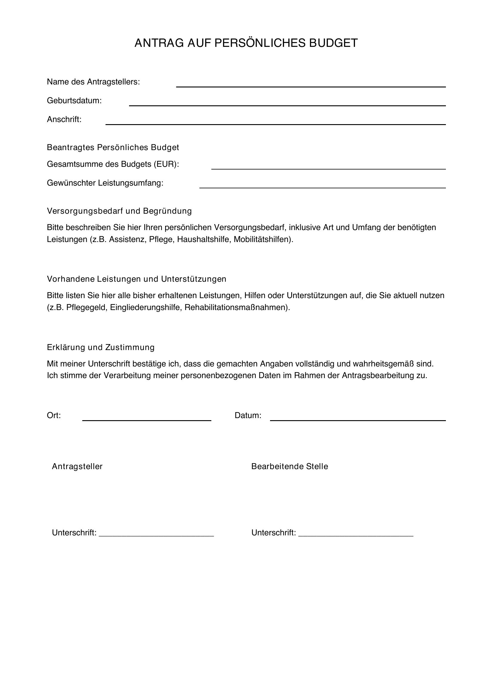 Persönliches Budget Antrag Muster
