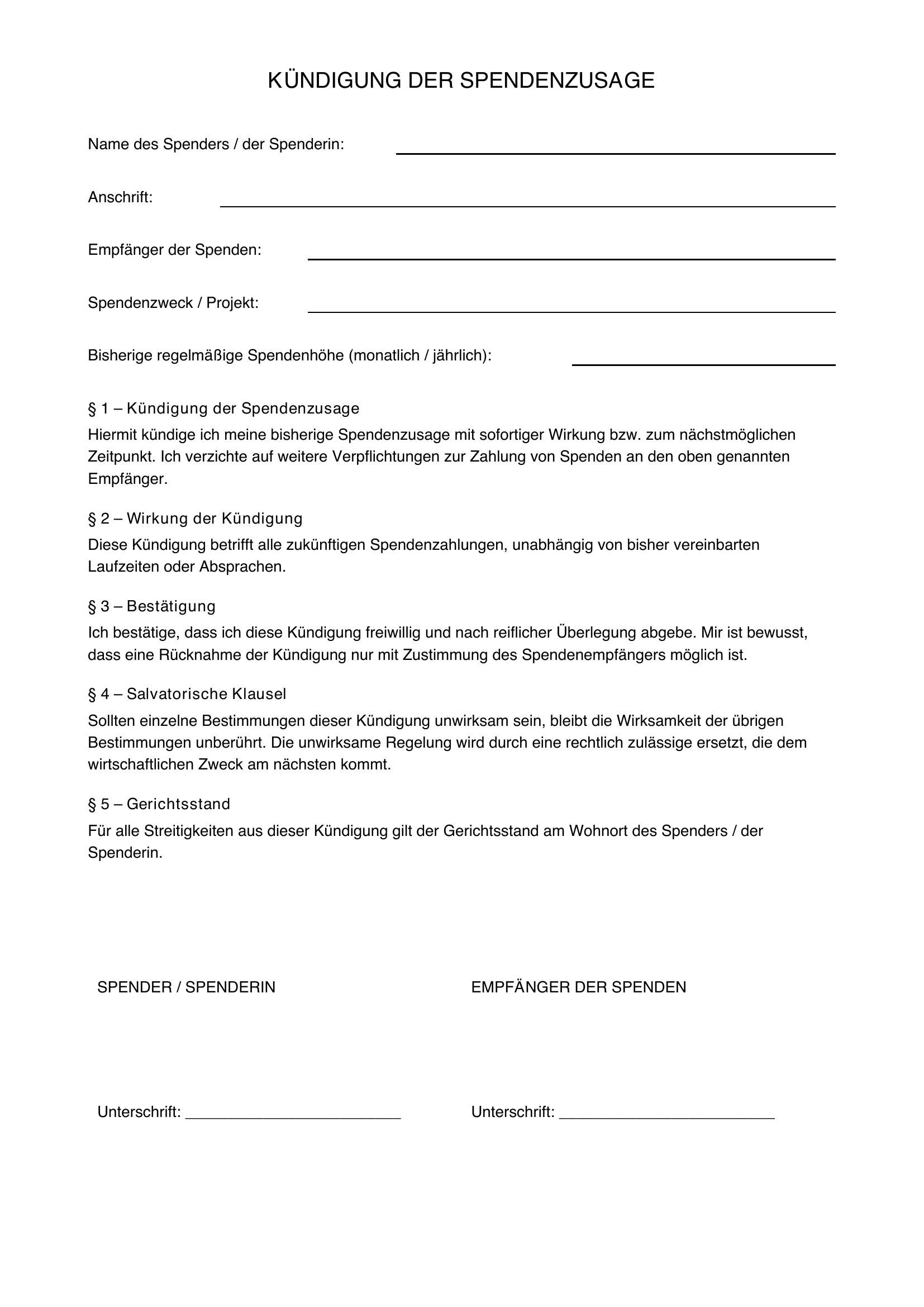 Spenden Kündigen Vorlage
