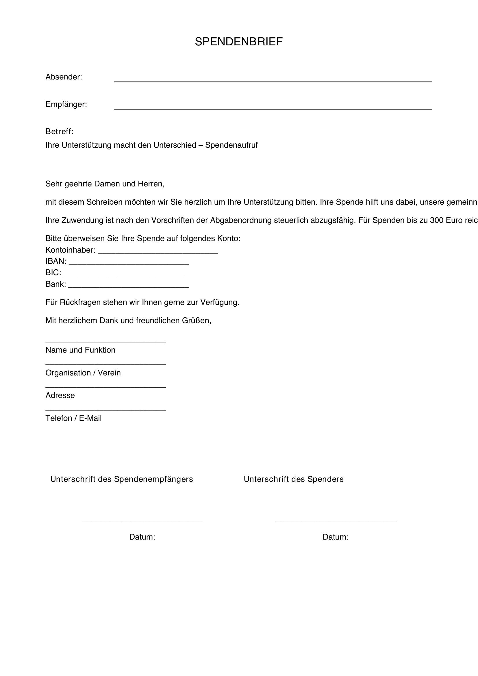 Spendenbrief Vorlage