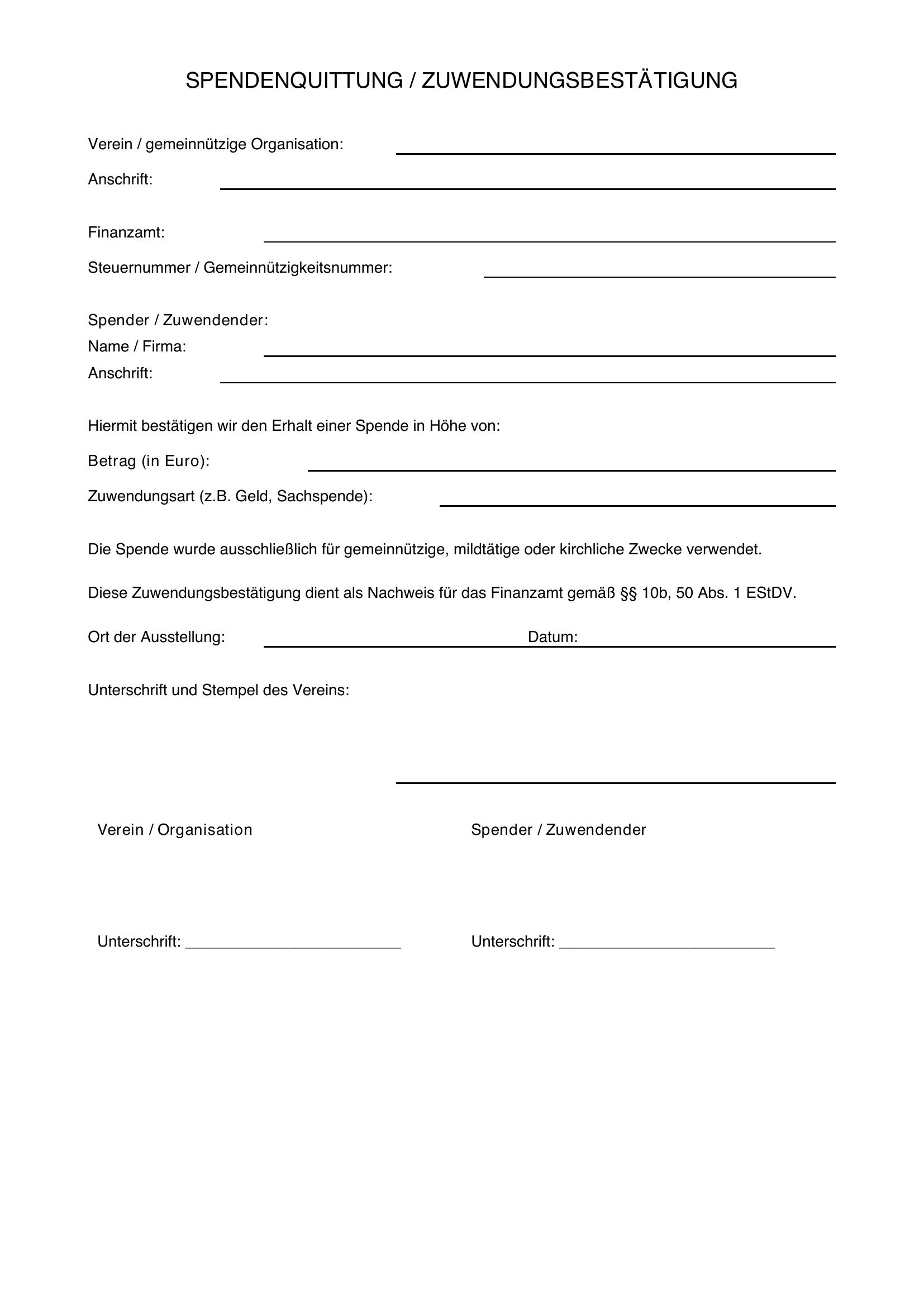 Spendenquittung Verein Vorlage